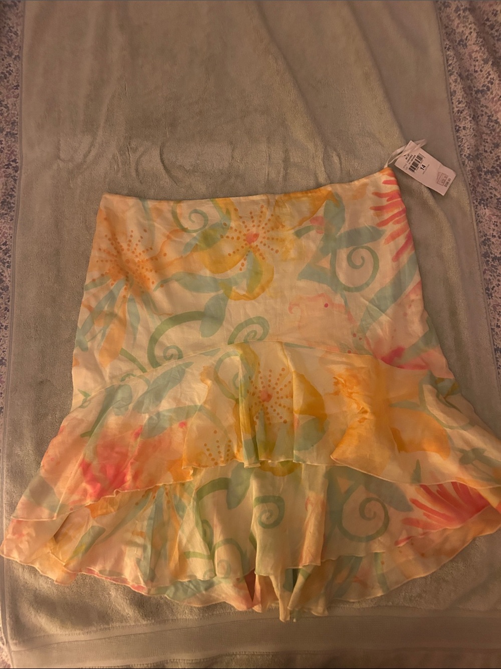 Ralph Lauren Black Label Pastel Watercolor Floral Ruffle Skater Skirt